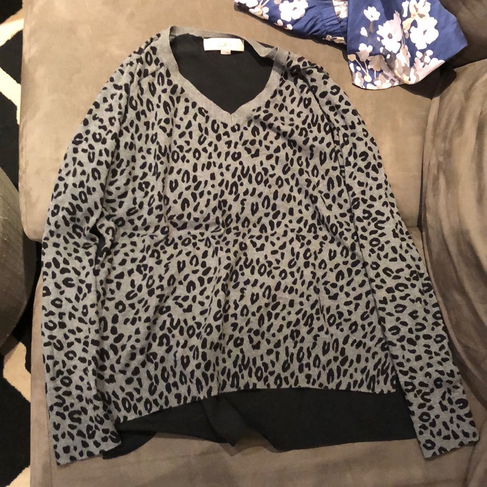 Loft multi media grey leopard print sweater - S
